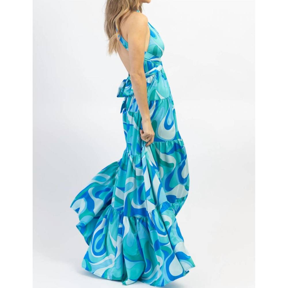 NEW AAKAA paradiso halter maxi dress in multiblue - Picture 4 of 6